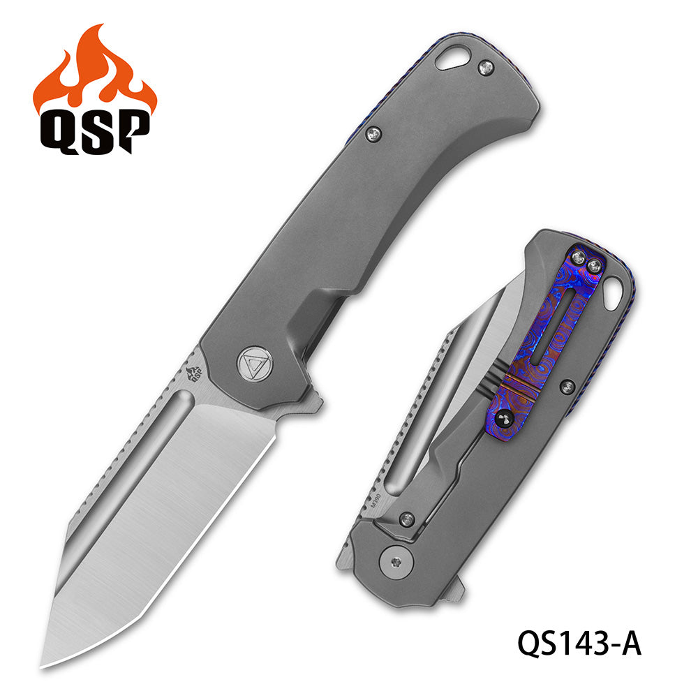 QSP Rhino Knife QS143-A Bead Blasted Titanium M390 Steel