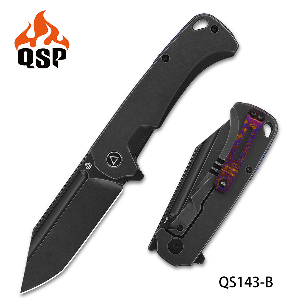 QSP Rhino Knife QS143-B Black Stonewashed Titanium Black Stonewashed M390 Steel